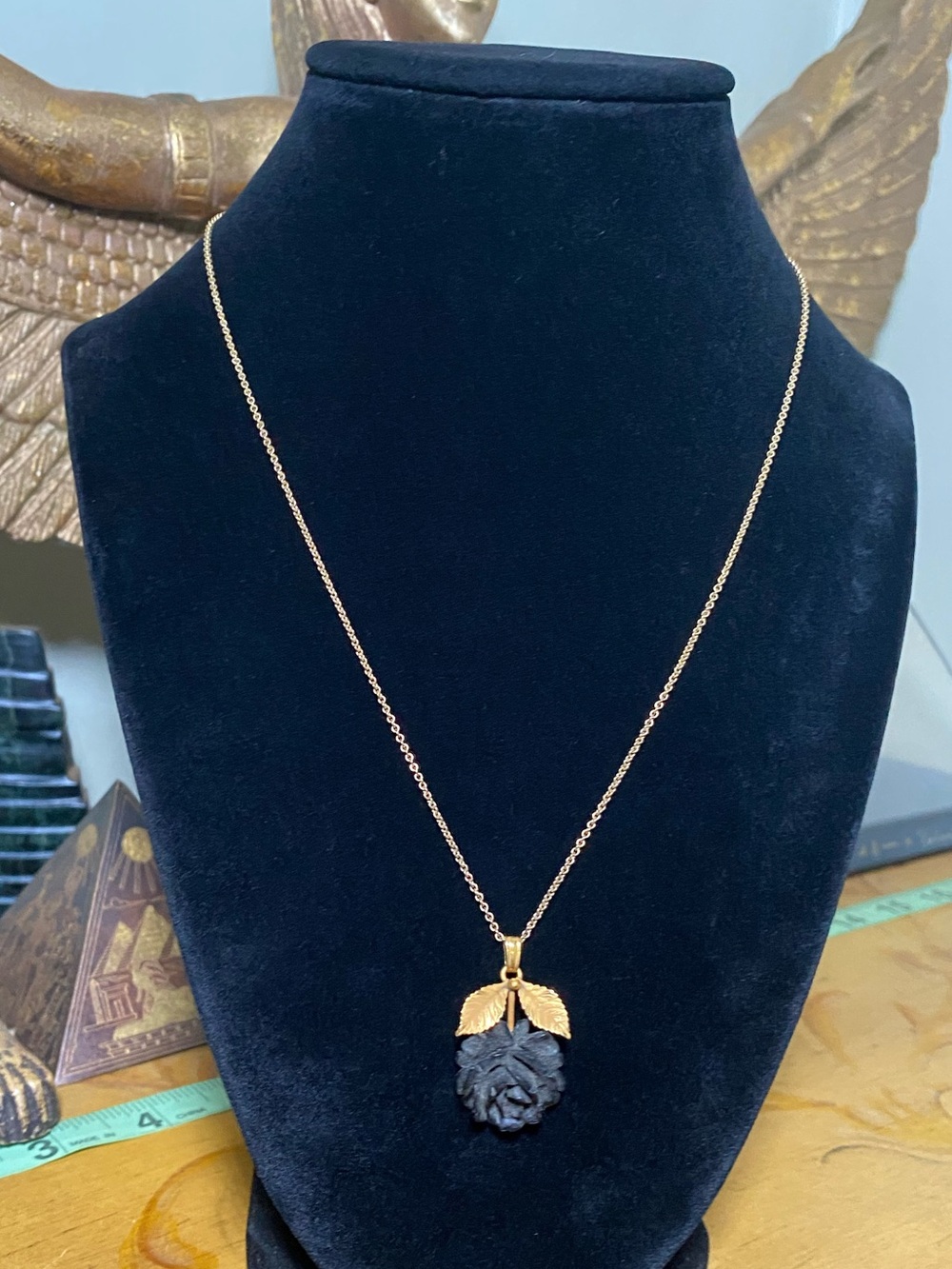 Vintage Gold filled Necklace with Black Rose Pendant
